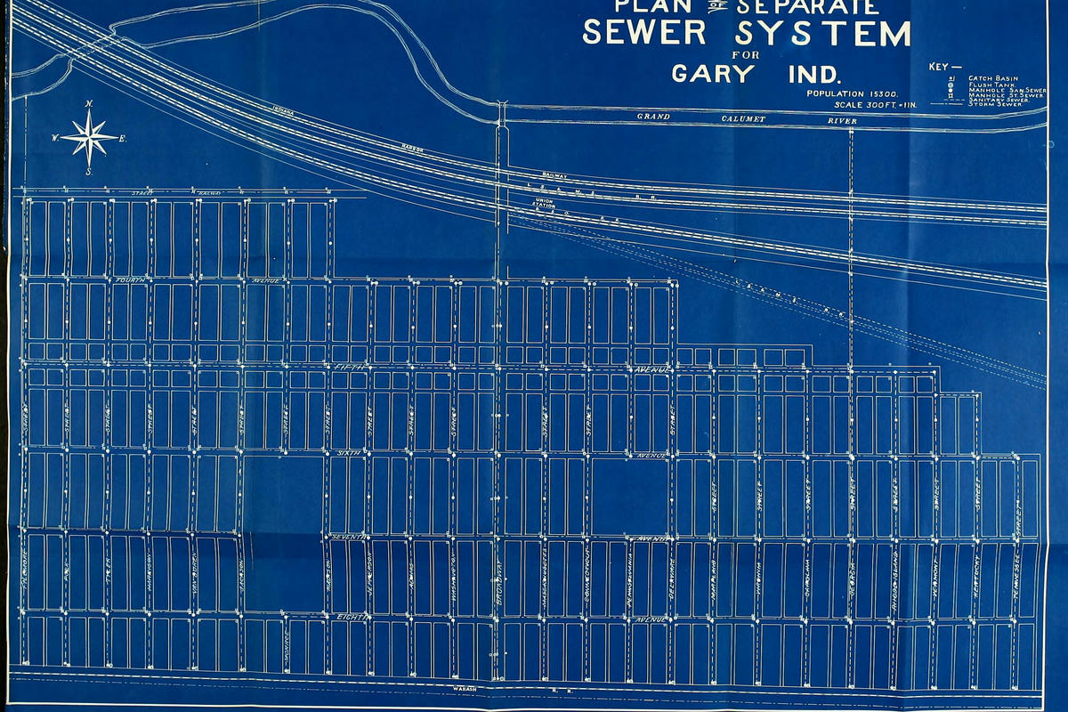 Blueprint of the sewage system of Gary, Indiana.