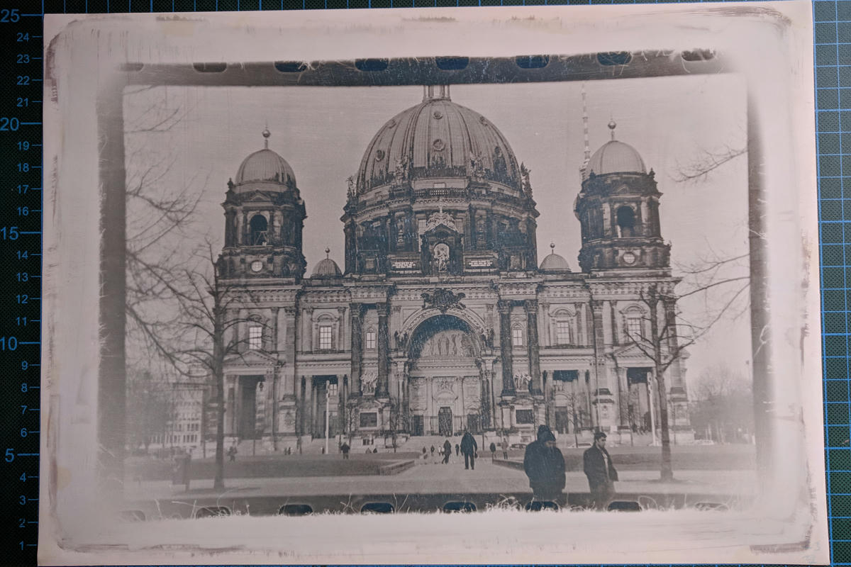 Berliner Dom, toned cyanotype made from 35mm negative
