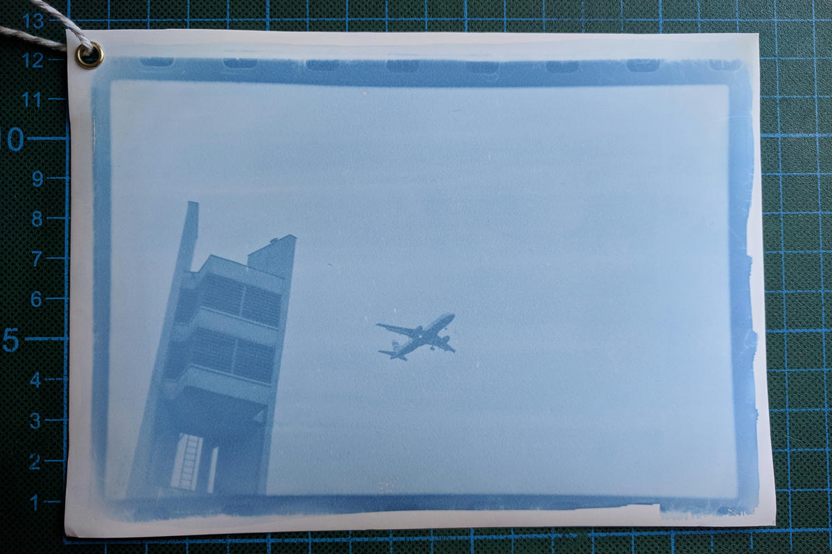 Cyanotype print made from 35mm film