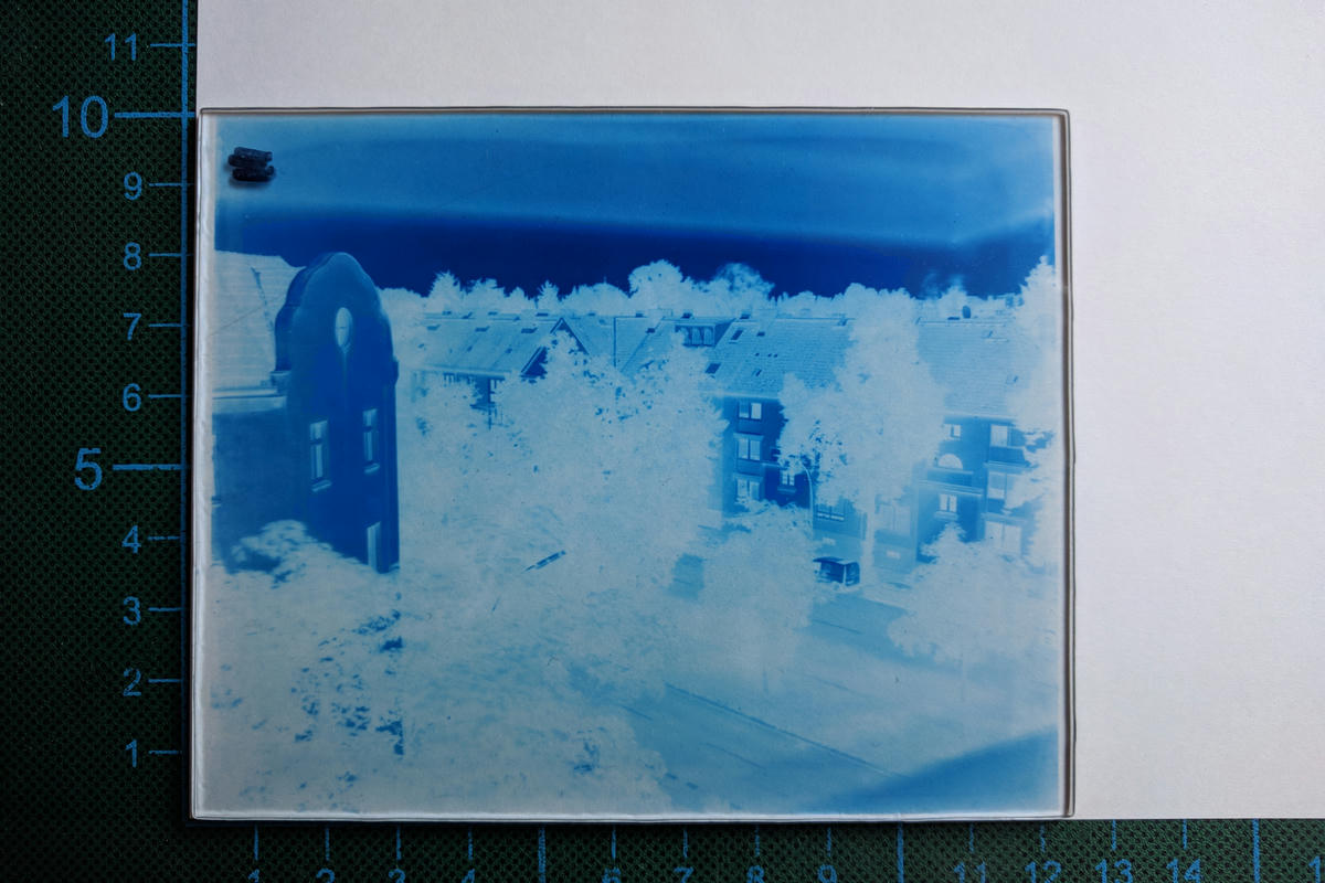 In camera cyanotype negative on glass