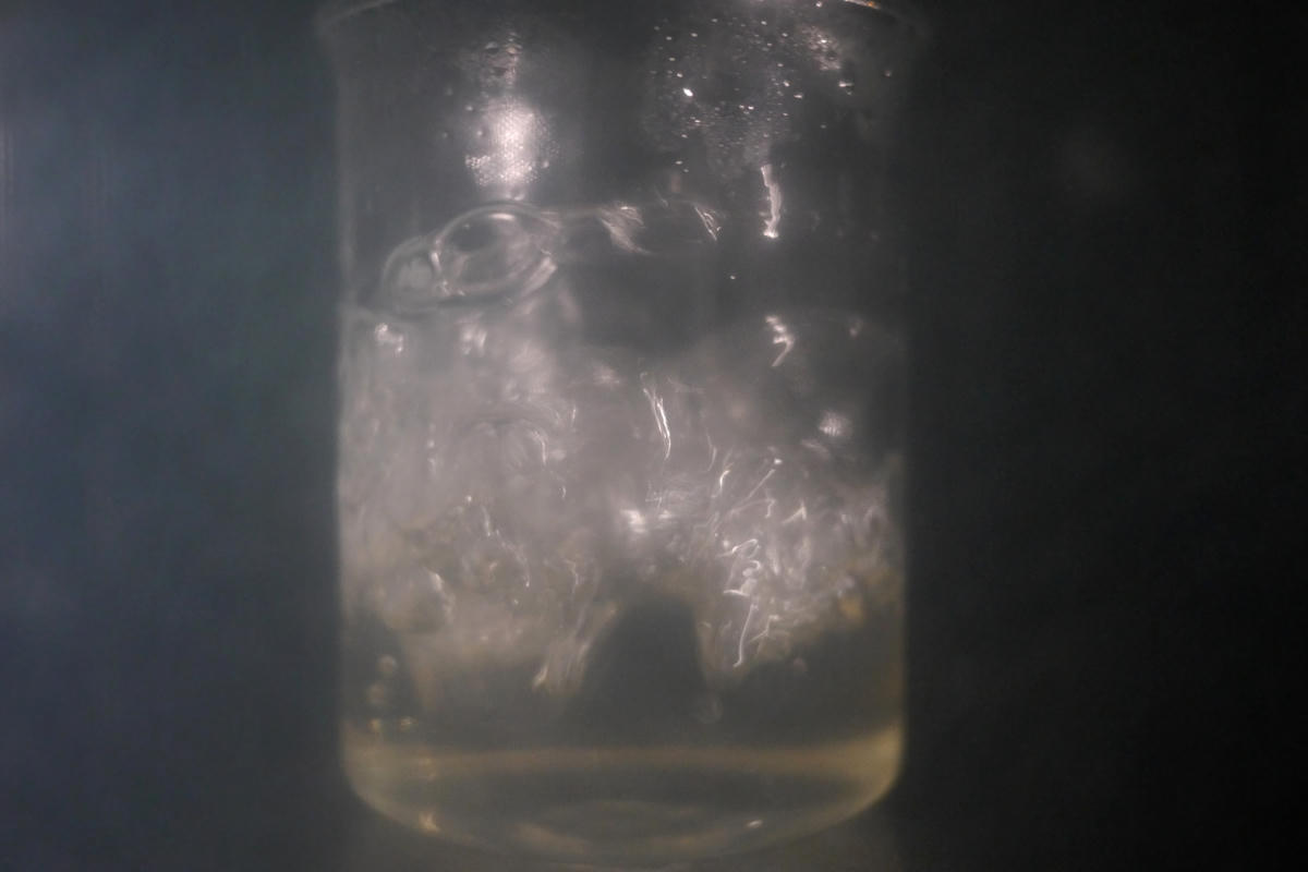 Nice big bubbles after a few more rounds of boiling. Taking photos inside a microwave is hard… Nice big bubbles after a few more rounds of boiling. Taking photos inside a microwave is hard…