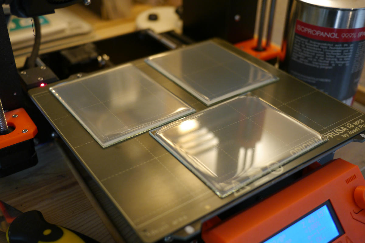 Drying the plates on the heated print bed of my 3d printer
